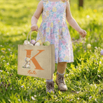 Personalized Easter Bunny Large Capacity Jute Bag with Initial and Name Daily Use Easter Gift for Friends Kids