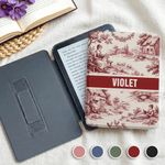 Personalized Vintage Toile De Jouy Style Reading Woman Portable Kindle Case with Name and Hand Strap Daily Use Birthday Gift for Bookworms