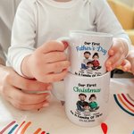 Personalized As a Family of Three Cartoon Characters 11 oz 15 oz White Ceramic Coffee Mug with Name and Date Our First Father's Day Gift for Dad