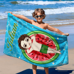 Personalisierte Cartoon-Charakter Obst Muster schnell trocknen übergroßen Strand Handtuch mit Namen und Drawstring Tasche täglichen Strand Party Geschenk für Schwimmer Freunde