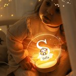 Personlig fantasifull LED nattlampe med stjerner skyer og søte skogsdyr med initial og navn trebase perfekt til barnerom bursdag og babyshower
