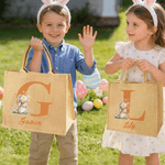 Personalized Easter Bunny Large Capacity Jute Bag with Initial and Name Daily Use Easter Gift for Friends Kids