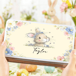 Personalizzato carino floreale corona coniglietto biscotto scatola di latta con nome stoccaggio accessori festa di Pasqua regalo per ragazzi ragazze