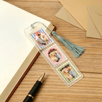 Personalized Postage Stamp Design 3 Photos Acrylic Bookmark with Tassel Reading Supplies Birthday Gift for Friends Family