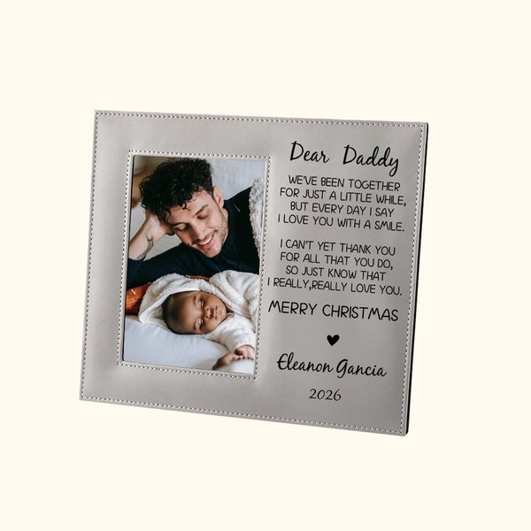 Personalised Baby and Daddy Leather Photo Frame with Name and Text Birthday First Father’s Day Gift for Him