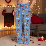 Personalisierte lustige Pyjamahose mit eigenem Fotogesicht Namen und Kuss- oder Herz-Motiv Schlafanzughose Geburtstag Valentinstag Geschenk für Paare