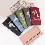 Personalized Pearl Effect Birth Flower  PU Leather Long Billfold Wallet with Name and Card Holder Daily Use Birthday Mother's Day Gift for Woman