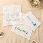 Personalised Cute Heart Dog Flower Bow Baby Burp Towel with Embroidered Name Daily Use Baby Shower Gift for Newborns