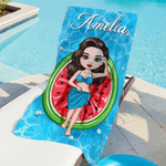 Personalisierte Cartoon-Charakter Obst Muster schnell trocknen übergroßen Strand Handtuch mit Namen und Drawstring Tasche täglichen Strand Party Geschenk für Schwimmer Freunde