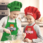Personalizzato Cute Animal Regolabile Bambino Grembiule Chef Set con tasca e nome per la cucina Regalo di compleanno per ragazzi ragazze