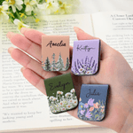 Personalised Floral PU Leather Magnetic Bookmark Clip with Name Birthday Gift for Book Lovers