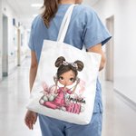 Personalized Nurse Cartoon Character Easter Egg Large Tote Bag with Name and Job Title Travel Essentials Birthday Nurse Week Gift for Medical Staff