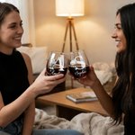 Personalized Mother of Pearl Effect Birth Flower 15 oz Stemless Wine Glass with Initial and Name Home Bar Treat Birthday Gift for Wine Lover