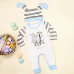 Personlig 100% bomull Min første påske baby Romper Bunny Ear Hat Set med navn påske bursdagsgave til baby gutt