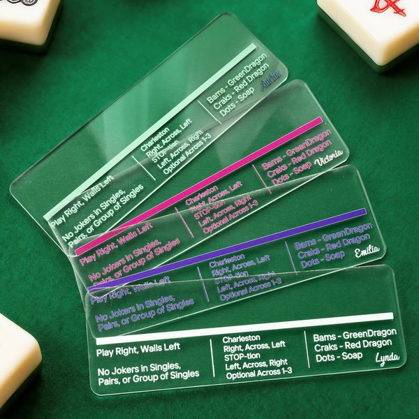 Personalized Multicolor Acrylic Mahjong Line Reader with Rules and Name Mahjong Game Night Birthday Gift for Mahjong Lover