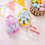 Personalisiertes Oster-Set inklusive Plüschhäschen Schlüsselanhänger mit Namen und Jumbo-Osterei mit Wunschtext Eiersuche Ostern Geschenk für Kinder