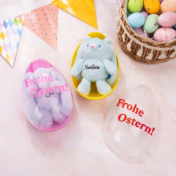 Personalisiertes Oster-Set inklusive Plüschhäschen Schlüsselanhänger mit Namen und Jumbo-Osterei mit Wunschtext Eiersuche Ostern Geschenk für Kinder