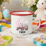 Personalized Easter Bunny Ears Tractor 12 oz Enamel Mug with Initial and Name Daily Use Easter Gift for Kids
