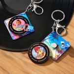 Porte-clés vinyle rotatif avec texte de nom et NFC Cadeau d'anniversaire pour les amateurs de jeux et de musique
