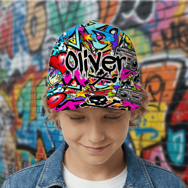 Personalized Graffiti Style Baseball Cap with Name Daily Use Birthday Gift for Kids
