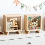 Hucha de madera personalizada con nombre e inicial diseño de animales del bosque regalo de vuelta al cole y cumpleaños para niños