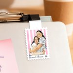 Personalized Watercolor Style Striped Stamp Design Photo Magnetic Bookmark Clip with Name Reading Tool Club Birthday Gift for Book Lovers