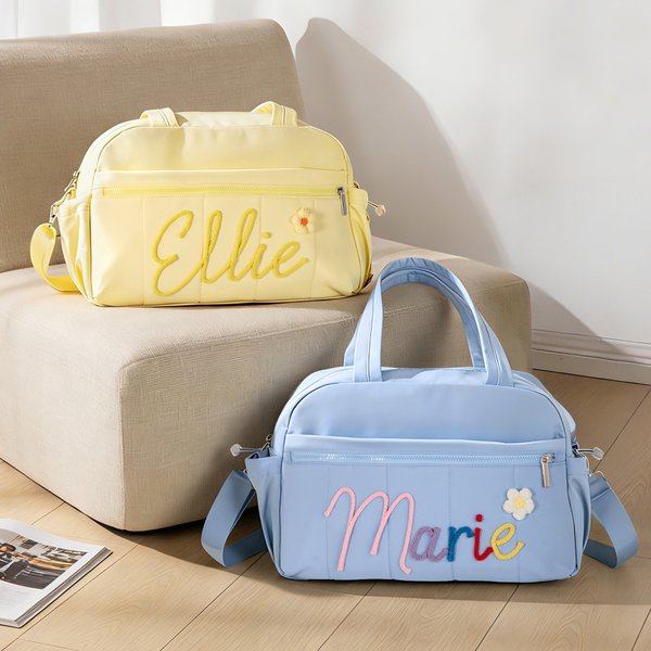 Personalized Flower Travel Large Capacity Duffel Bag with Name and Adjustable Shoulder Strap Birthday Team Gift for Girls