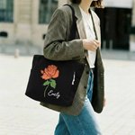 Personalised Birth Flower Corduroy Large Capacity Tote Bag with Name Daily Use Birthday Gift for Women