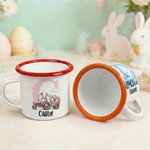 Personalized Easter Bunny Ears Tractor 12 oz Enamel Mug with Initial and Name Daily Use Easter Gift for Kids