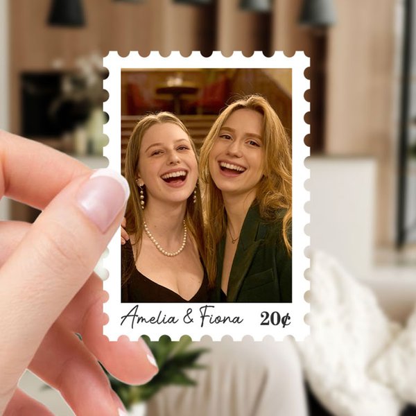 Personalised Postage Stamp Design Photo Stickers Labels with Name and Face Value Birthday Memorial Gift for Family Friends