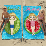 Personalisierte Cartoon-Charakter Obst Muster schnell trocknen übergroßen Strand Handtuch mit Namen und Drawstring Tasche täglichen Strand Party Geschenk für Schwimmer Freunde