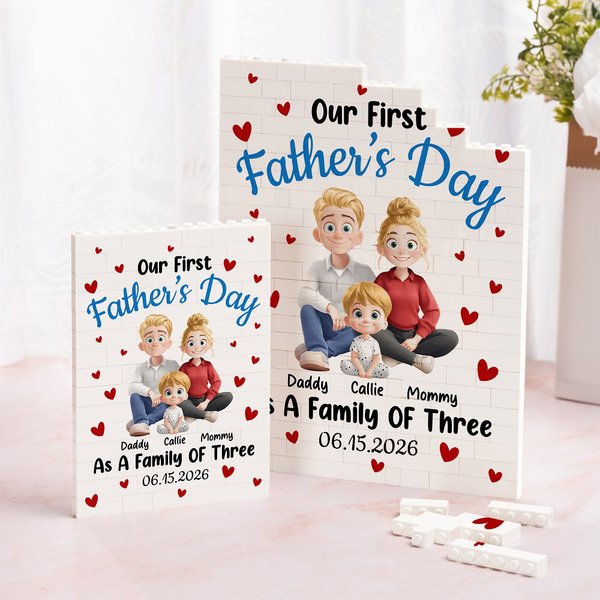 Personalizzato Come una famiglia di tre personaggi dei cartoni animati puzzle di mattoni con nome e data Home Decor Regalo per la festa del papà famiglia