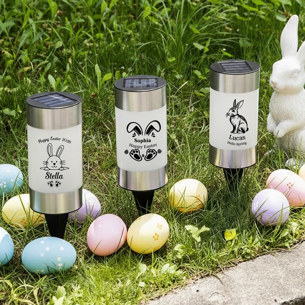 Personalized Cartoon Bunny Solar Garden Light with Name and Blessing Message Garden Decoration Easter Gift for Kids Family