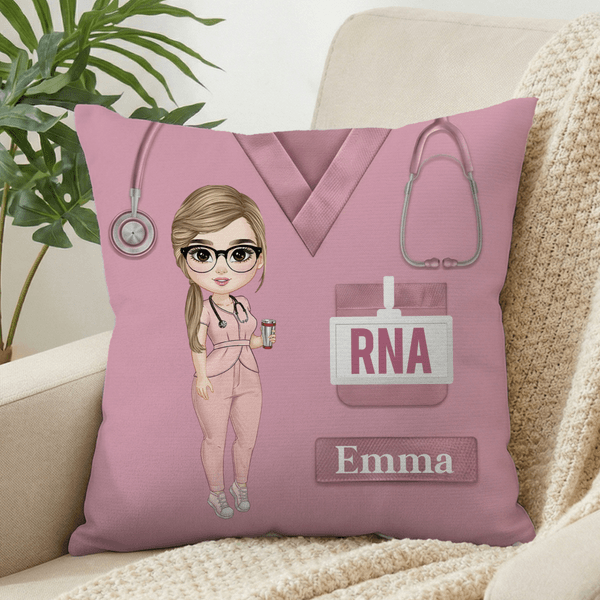 Personalized Cartoon Medical Character Throw Pillow Cover with Name and Occupation Home Decor Appreciation Gift for Nurse Doctor