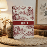 Personalized Vintage Toile De Jouy Style Reading Woman Portable Kindle Case with Name and Hand Strap Daily Use Birthday Gift for Bookworms