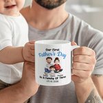 Personalized As a Family of Three Cartoon Characters 11 oz 15 oz White Ceramic Coffee Mug with Name and Date Our First Father's Day Gift for Dad