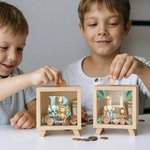 Hucha de madera personalizada con nombre e inicial diseño de animales del bosque regalo de vuelta al cole y cumpleaños para niños