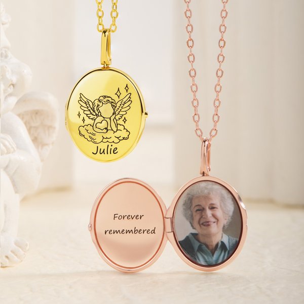 Personalized Angel Photo Necklace with Text for Memorial Dainty Jewelry Birthday Memorial Day Gift for Friends Pet Owners Families