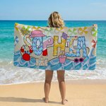 Toalla de playa de microfibra de gran tamaño y secado rápido personalizada con el nombre en estilo veraniego Fiesta en la playa Regalo de vacaciones para niños Amigos