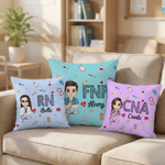 Personalized Cartoon Doctor Nurse Character Soft Throw Pillow Cover with Name Nurse Week Thanking Birthday Gift for Medical Staff