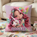 Personalizzato carino ragazza fiore fantasia unicorno morbido cuscino copertina con nome Camera Decor regalo di compleanno per le ragazze figlie nipoti