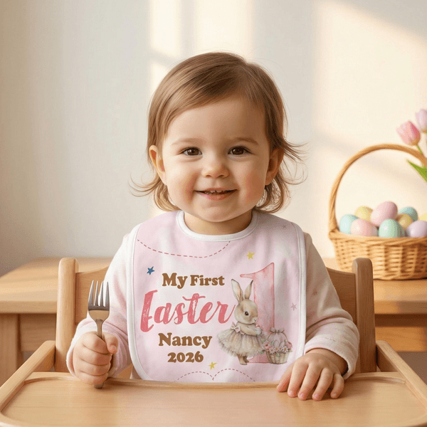 Personalized My First Easter Cute Bunny Star 100% Cotton Baby Bib with Name Feeding Accessory Baby First Easter Gift for Newborn