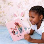 Personalised Black Girl Easter Bunny Ears Initial A5 Spiral Notebook and Pom Puff Pen Set with Name Easter Birthday Back to School Gift for Girls