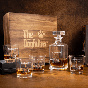 Personalized The Dogfather Character 1-4 Dogs Whiskey Decanter with Name Birthday Anniversary Gift for Whiskey Lover