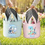 Personalisiertes Streifen Osterkörbchen im Hasenohren-Design mit süßem Häschen Namen und Initiale Osternest Eiersuche Party Ostern Geschenk für Kinder