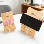 Personalized Watercolor Flower Bamboo Wooden Phone Stand iPad Holder with Name Desk Organizer Daily Use Birthday Gift for Women