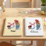 Personalised Black Girl Easter Bunny Ears Initial A5 Spiral Notebook and Pom Puff Pen Set with Name Easter Birthday Back to School Gift for Girls