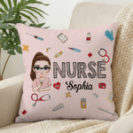 Personalized Cartoon Doctor Nurse Character Soft Throw Pillow Cover with Name Nurse Week Thanking Birthday Gift for Medical Staff