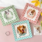 Personalisierte Ölmalerei Stil Haustier Foto karierten Platz Keramik Schmuck Schale mit Namen Haustier Memorial Day Geschenk für Tierbesitzer Liebhaber