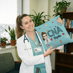 Personalized Cartoon Doctor Nurse Character Soft Throw Pillow Cover with Name Nurse Week Thanking Birthday Gift for Medical Staff